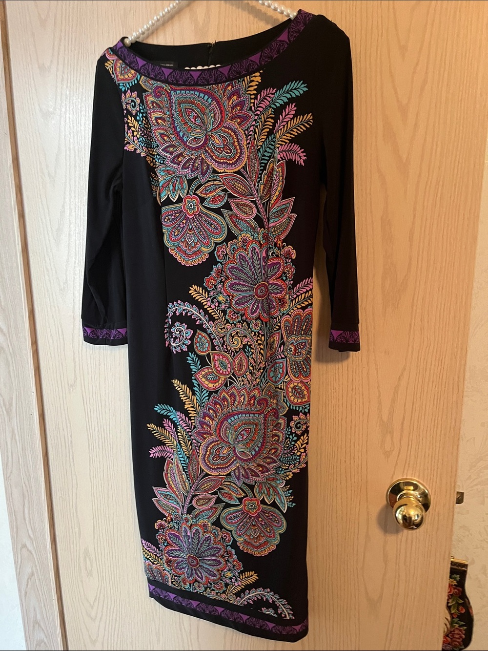 INC International Concepts Black Midi Dress with Multicolor Paisley Print